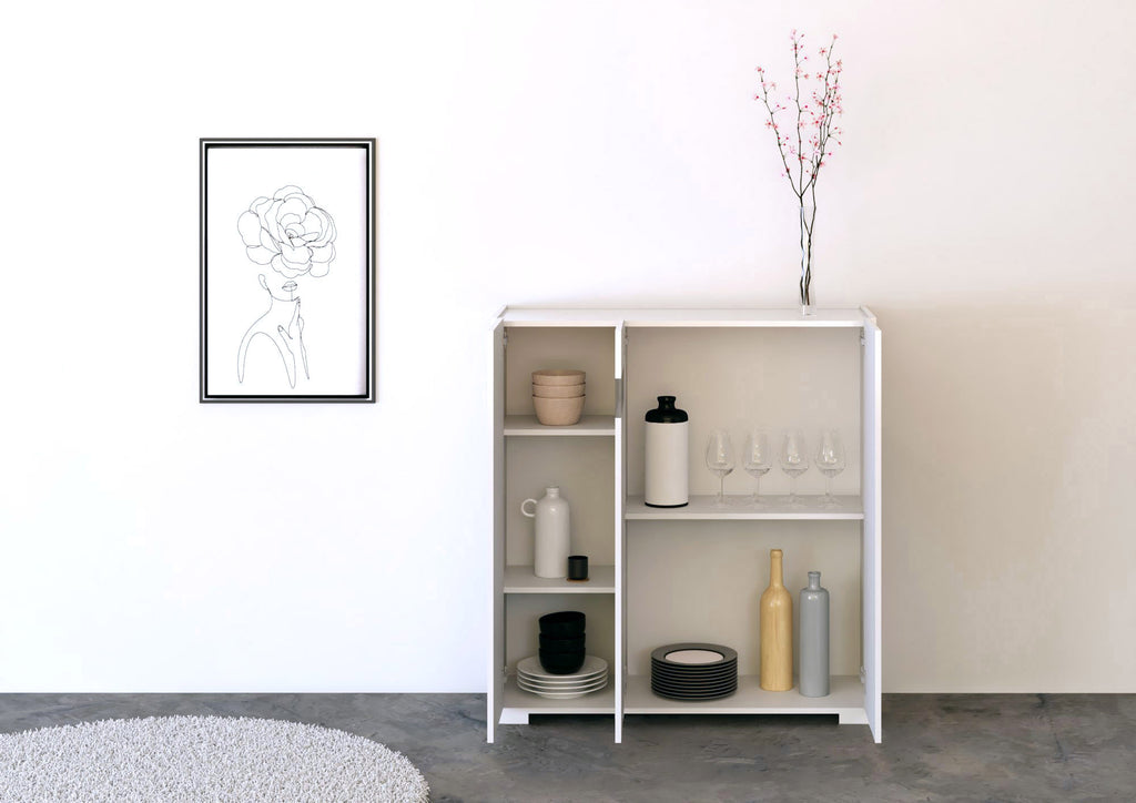 Credenza Alta Riflesso 3 Ante - Bianco Lucido