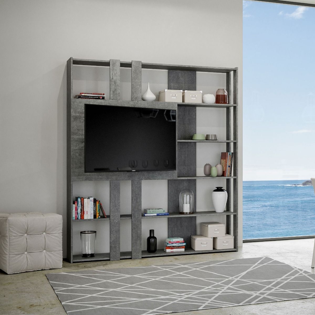 Libreria Porta TV Kato L - Cemento