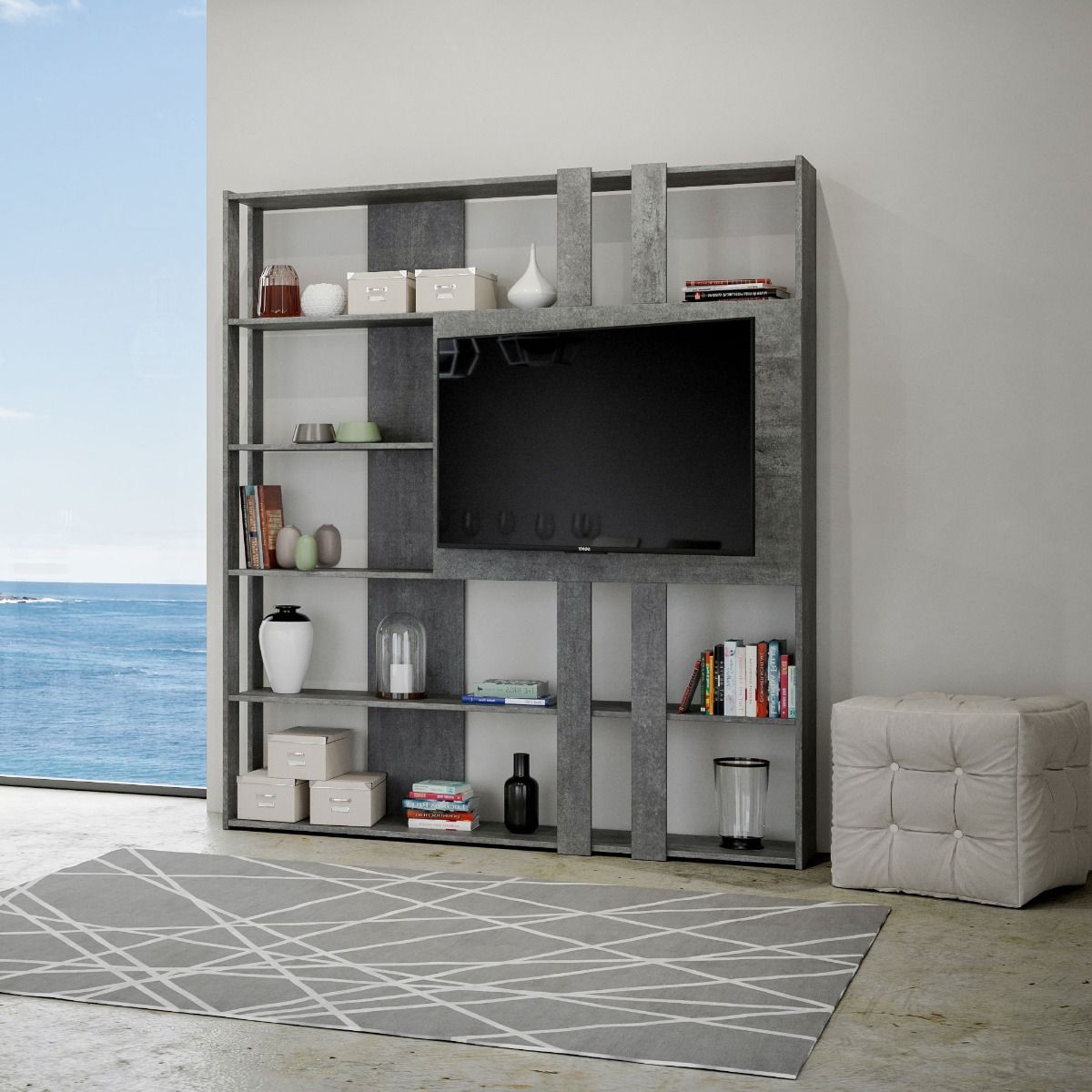 Libreria Porta TV Kato L - Cemento