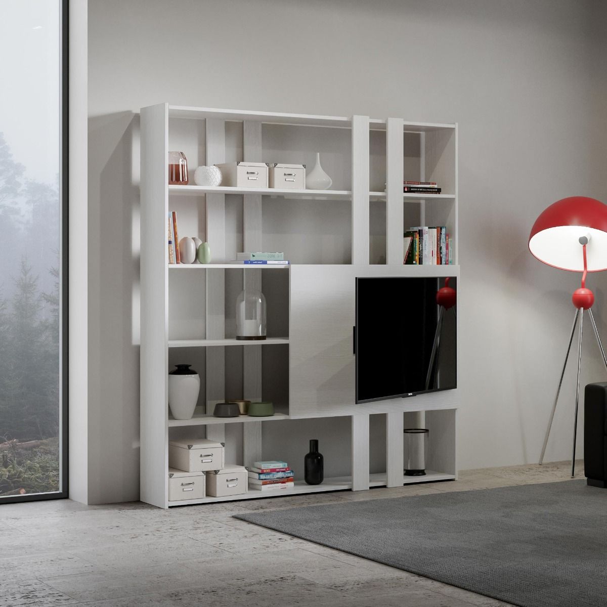 Libreria Porta TV Kato H - Bianco Frassino