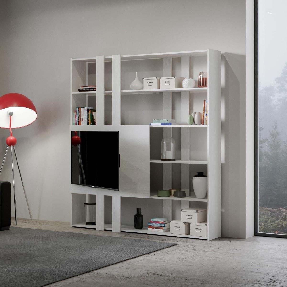 Libreria Porta TV Kato H - Bianco Frassino