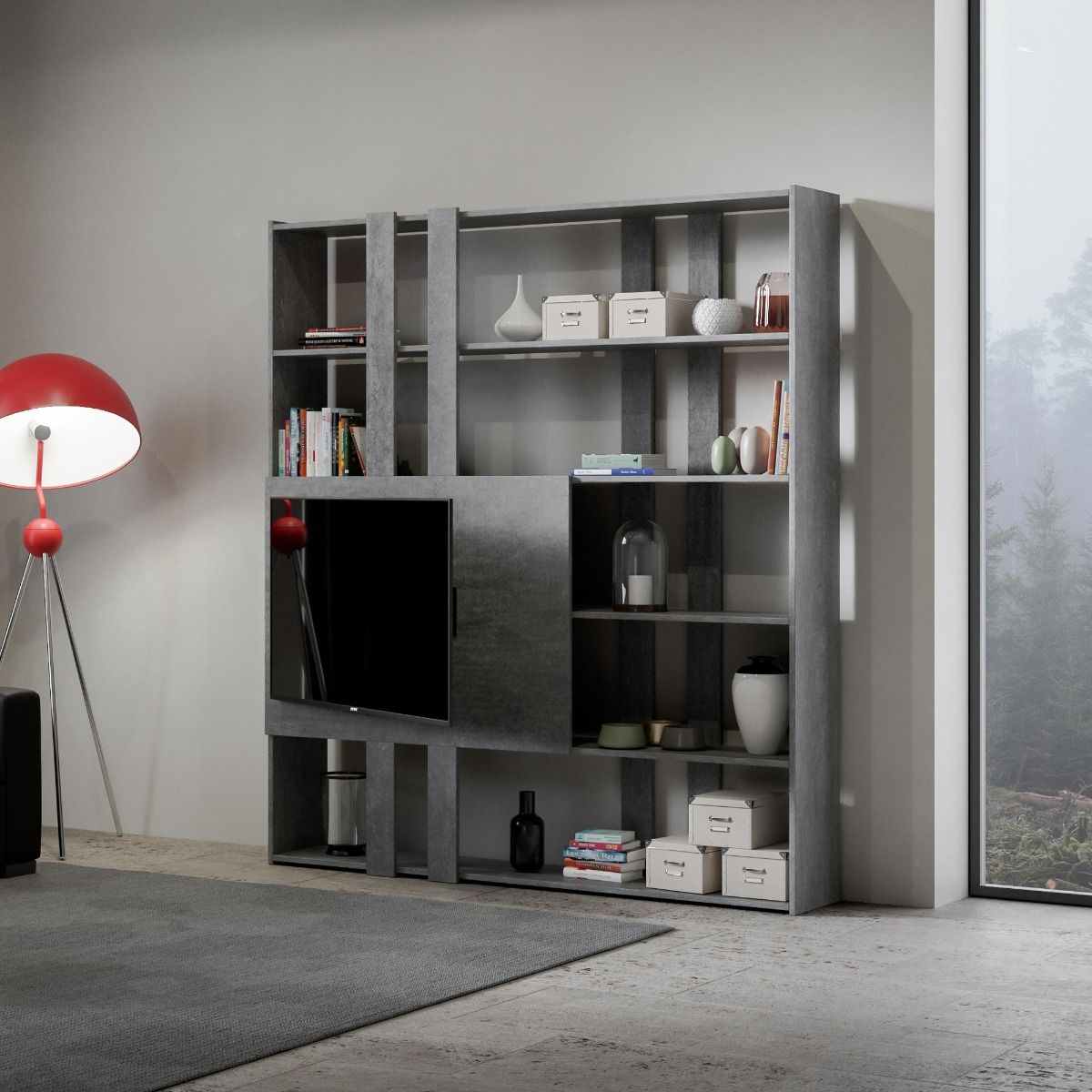 Libreria Porta TV Kato H - Cemento