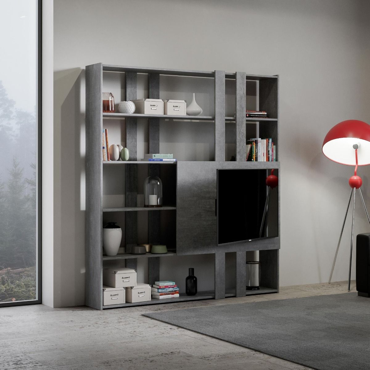 Libreria Porta TV Kato H - Cemento