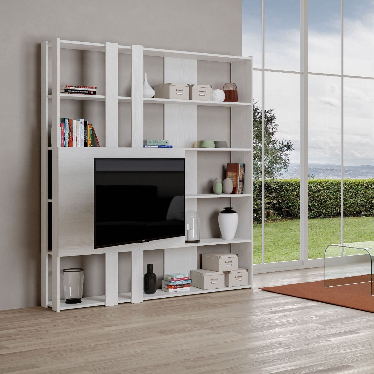 Libreria Porta TV Kato M - Bianco Frassino