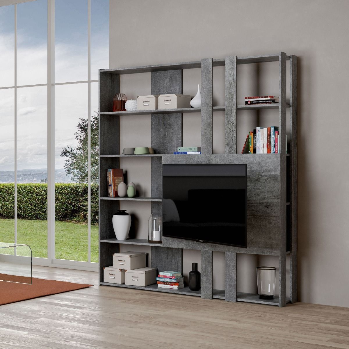 Libreria Porta TV Kato M - Cemento