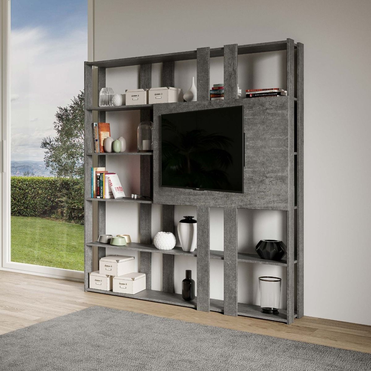 Libreria Porta TV Kato N - Cemento