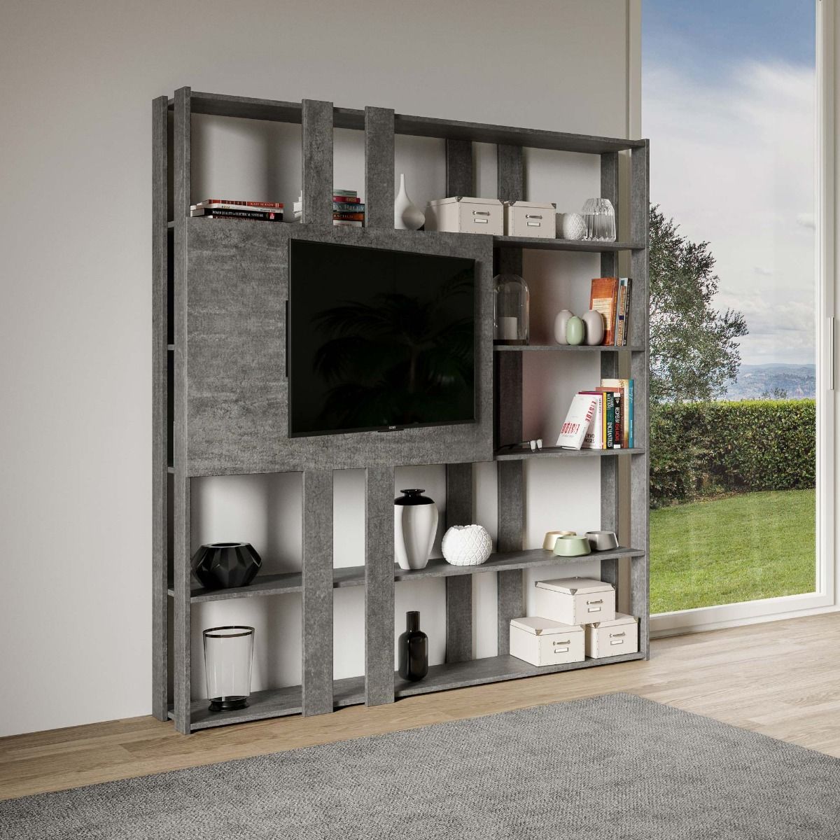 Libreria Porta TV Kato N - Cemento