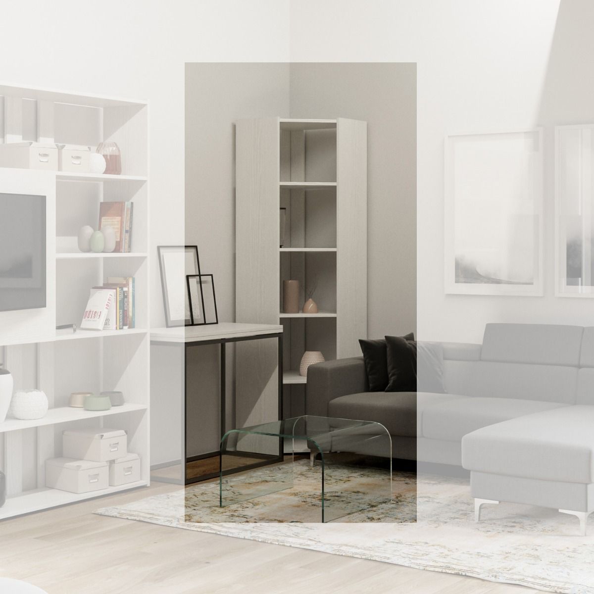 Libreria Kato Angolo A - Bianco Frassino