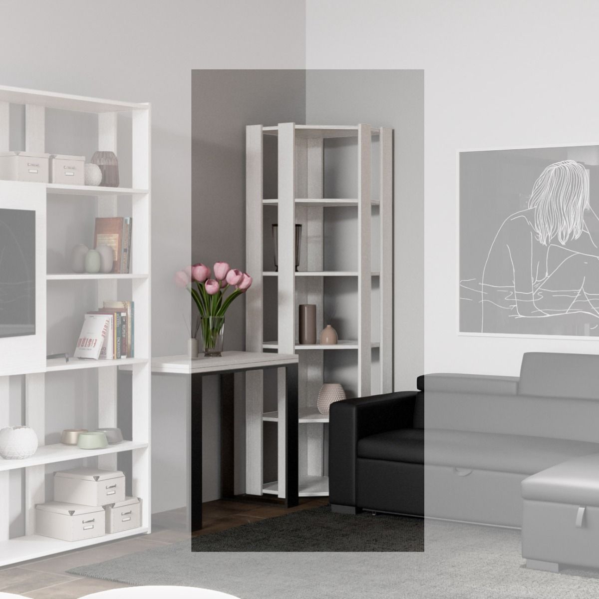 Libreria Kato Angolo B - Bianco Frassino
