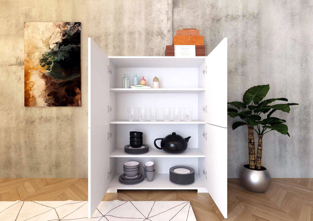 Credenza Alta Lumina 4 Ante - Bianco Lucido