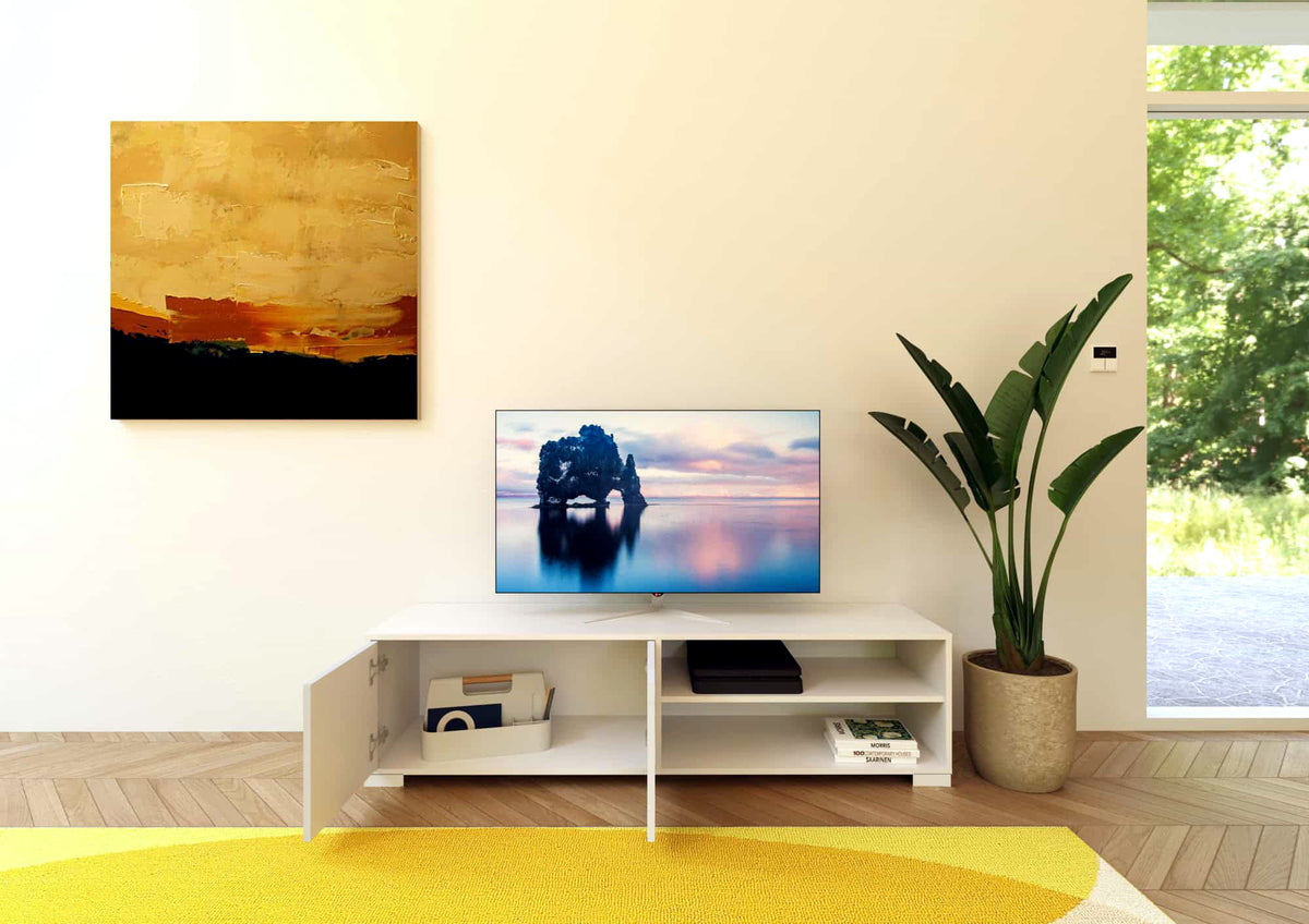 Porta TV Lumina 2 Ante e Vano a Giorno - Bianco Lucido