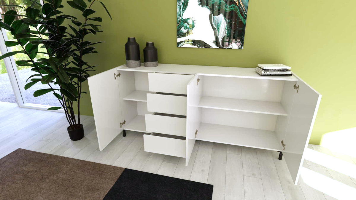 Madia Solaria 3 Ante e 4 Cassetti - Bianco Lucido