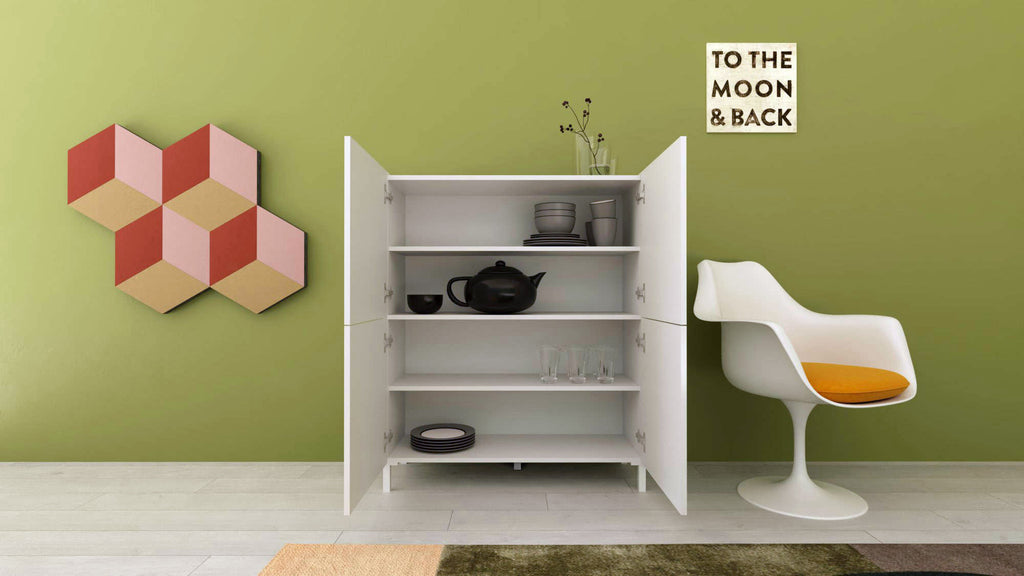 Credenza Alta Solaria 4 Ante - Bianco Lucido